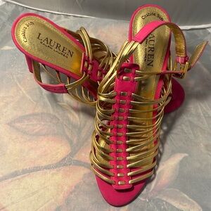 Lauren Ralph Lauren Fuchsia and Gold Strappy Heels